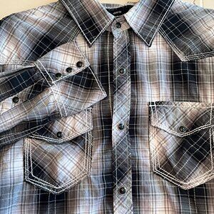 BKE Mens Slim Fit Plaid Button-Up Shirt -‎ Black & Gray Size Medium